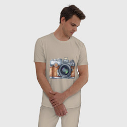 Пижама хлопковая мужская Ретро фотокамера, цвет: миндальный — фото 2