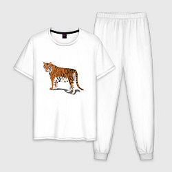 Пижама хлопковая мужская Тигр Tiger в полный рост, цвет: белый
