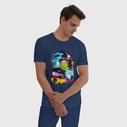 Пижама хлопковая мужская Geometry Dash: Pixel Logo, цвет: тёмно-синий — фото 2