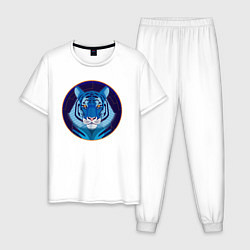 Пижама хлопковая мужская Голубой водяной тигр символ 2022 года, цвет: белый