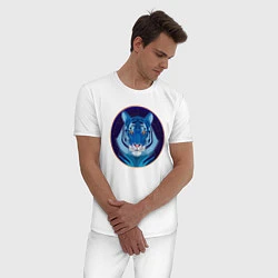 Пижама хлопковая мужская Голубой водяной тигр символ 2022 года, цвет: белый — фото 2