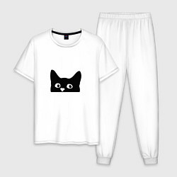 Пижама хлопковая мужская Котяра cat, цвет: белый