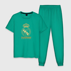 Пижама хлопковая мужская Real Madrid gold logo, цвет: зеленый
