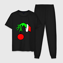 Пижама хлопковая мужская Гринч держит ёлочный шар, цвет: черный