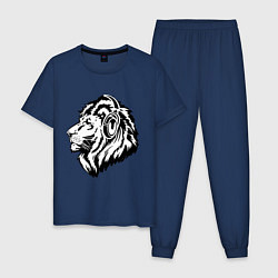 Пижама хлопковая мужская Лев в наушниках, цвет: тёмно-синий