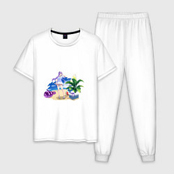 Пижама хлопковая мужская Кэ Цин в отпуске, цвет: белый