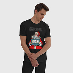 Пижама хлопковая мужская Merry Christmas: Санта с синяком, цвет: черный — фото 2