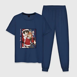 Пижама хлопковая мужская Чуя и Дазай Новый год, цвет: тёмно-синий