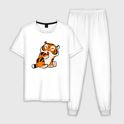 Пижама хлопковая мужская Забавный тигр показывает язык, цвет: белый