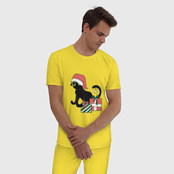 Пижама хлопковая мужская Новогодний кот 2022, цвет: желтый — фото 2