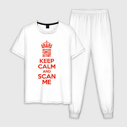 Пижама хлопковая мужская Keep calm and scan me - fuck off, цвет: белый