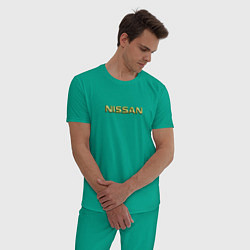 Пижама хлопковая мужская Авто NISSAN золотой, цвет: зеленый — фото 2