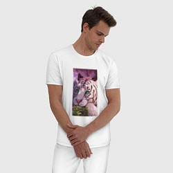Пижама хлопковая мужская Милашка киса, цвет: белый — фото 2