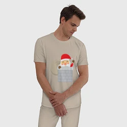 Пижама хлопковая мужская Дед Мороз в трубе, цвет: миндальный — фото 2