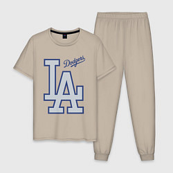 Пижама хлопковая мужская Los Angeles Dodgers - baseball team, цвет: миндальный