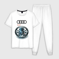 Пижама хлопковая мужская Audi - car steering wheel, цвет: белый