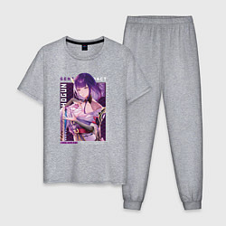 Пижама хлопковая мужская Райдэн Shogun Raiden с надписями Genshin Impact, цвет: меланж