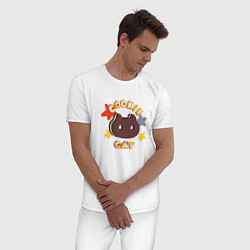 Пижама хлопковая мужская Котик печенька, цвет: белый — фото 2