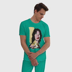 Пижама хлопковая мужская Andy Warhol - Mick Jagger pop art, цвет: зеленый — фото 2