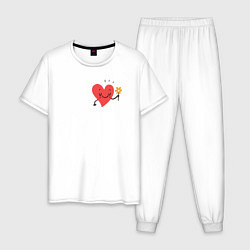 Пижама хлопковая мужская Пара сердечек с цветком, цвет: белый