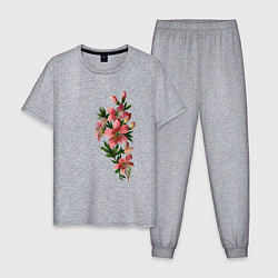 Пижама хлопковая мужская Любимые цветы рядом, цвет: меланж