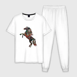 Пижама хлопковая мужская Лошадь из линий, цвет: белый