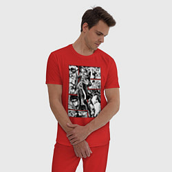 Пижама хлопковая мужская ДЖотаро Куджо на панели манги, цвет: красный — фото 2