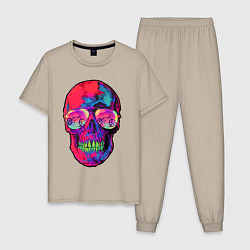 Пижама хлопковая мужская Skull & bicycle, цвет: миндальный
