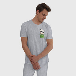 Пижама хлопковая мужская Маленькая панда в кармане, цвет: меланж — фото 2