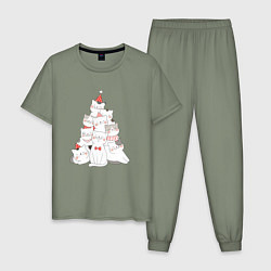 Пижама хлопковая мужская КОТОЁЛКА новый год, цвет: авокадо
