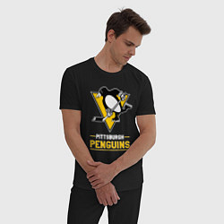 Пижама хлопковая мужская Питтсбург Пингвинз , Pittsburgh Penguins, цвет: черный — фото 2