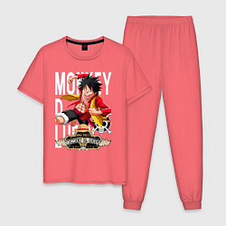 Пижама хлопковая мужская One Piece Monkey Большой Куш Манки, цвет: коралловый