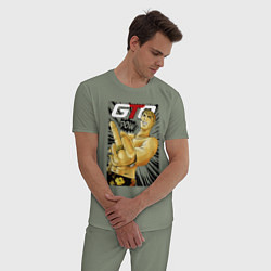 Пижама хлопковая мужская Onizuka fuck pow, цвет: авокадо — фото 2