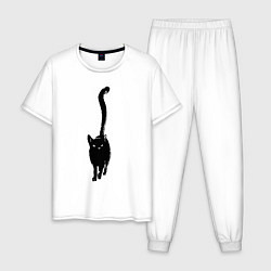 Пижама хлопковая мужская Всё тот же чёрный кот, цвет: белый