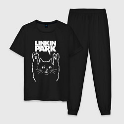 Пижама хлопковая мужская Linkin Park, Линкин Парк, Рок кот, цвет: черный