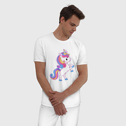 Пижама хлопковая мужская Милый единорог unicorn, цвет: белый — фото 2