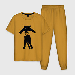 Пижама хлопковая мужская Котенок в руках, цвет: горчичный