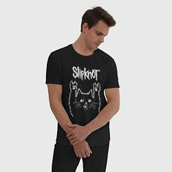 Пижама хлопковая мужская Slipknot, Слипкнот Рок кот, цвет: черный — фото 2