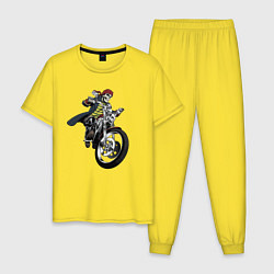 Пижама хлопковая мужская Крутой байкер, цвет: желтый