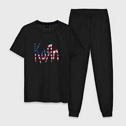 Пижама хлопковая мужская KoRn, Корн флаг США, цвет: черный