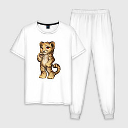 Пижама хлопковая мужская Прикольный милый леопардик, цвет: белый