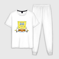 Пижама хлопковая мужская Спанч Боб с крабсбургер, цвет: белый
