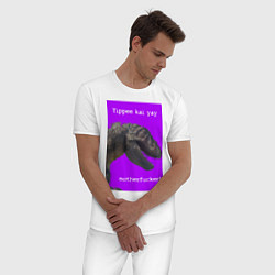 Пижама хлопковая мужская Суровый динозавр, цвет: белый — фото 2