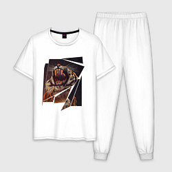 Пижама хлопковая мужская Тигриная пасть Арт, цвет: белый