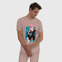 Пижама хлопковая мужская Зеро ту с помадой любимый во франксе, цвет: пыльно-розовый — фото 2