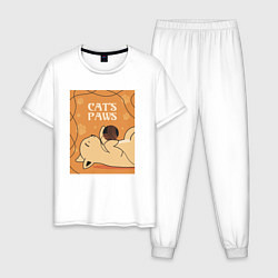 Пижама хлопковая мужская Котик с клубком ниток, цвет: белый