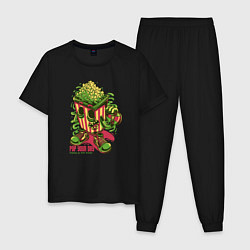 Пижама хлопковая мужская Попкорн со скейтом, цвет: черный