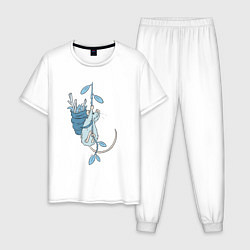 Пижама хлопковая мужская Мышь-путешественник, цвет: белый