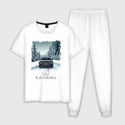 Пижама хлопковая мужская Lexus - зимняя дорога, цвет: белый