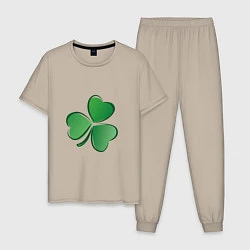 Пижама хлопковая мужская Ирландский Клевер День Св Патрика, цвет: миндальный